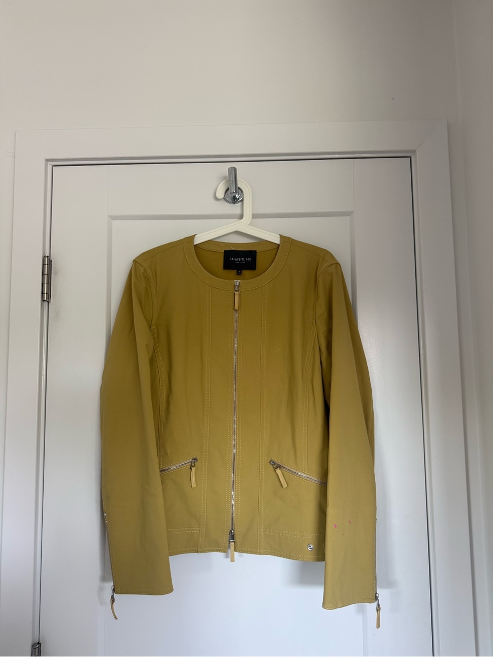 Lafayette 148 New York Lambskin Leather Zip Jacket Mustard Yellow Size 14